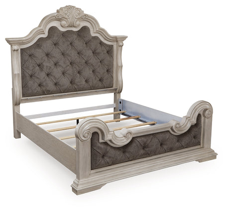 Bruchandi King Upholstered Panel Bed with Dresser and Nightstand in Antique White from Ashley - Luna Furniture