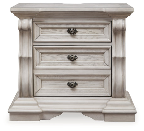 Bruchandi King Upholstered Panel Bed with Dresser and Nightstand in Antique White from Ashley - Luna Furniture