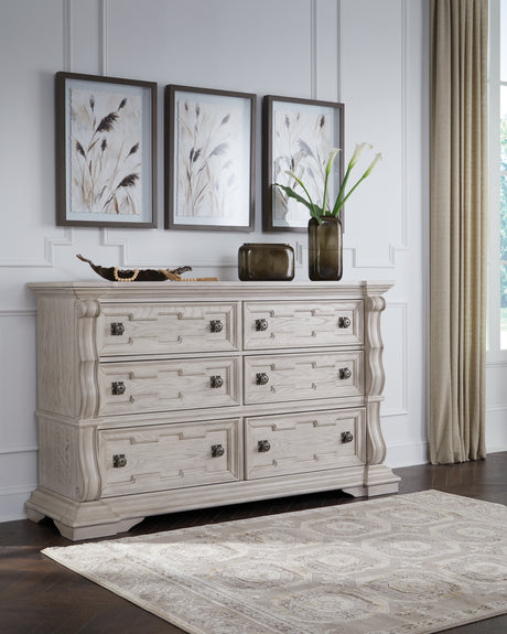 Bruchandi King Upholstered Panel Bed with Dresser in Antique White from Ashley - Luna Furniture