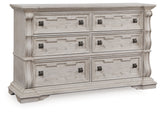 Bruchandi King Upholstered Panel Bed with Dresser in Antique White from Ashley - Luna Furniture