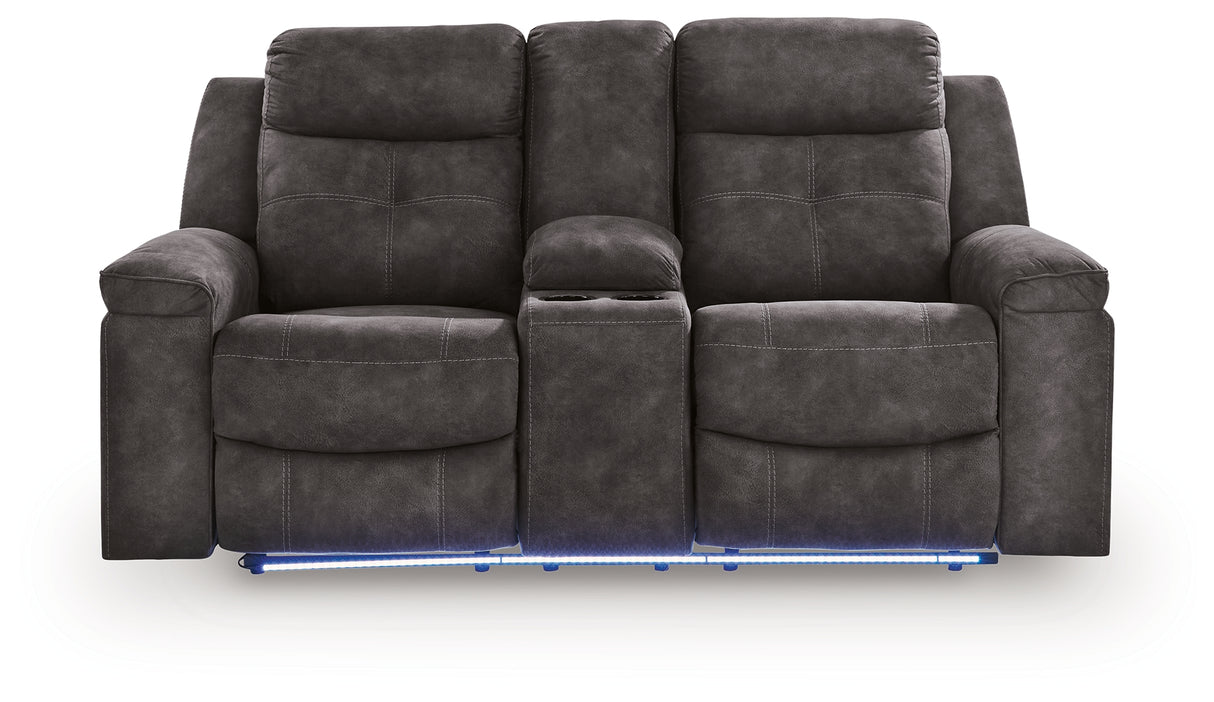 Brysonview Charcoal Reclining Loveseat with Console from Ashley - Luna Furniture