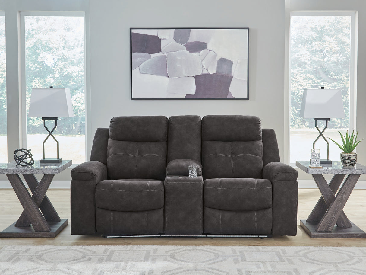 Brysonview Charcoal Reclining Loveseat with Console from Ashley - Luna Furniture