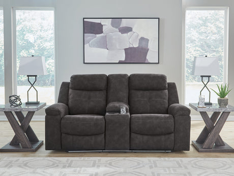 Brysonview Charcoal Reclining Loveseat with Console from Ashley - Luna Furniture