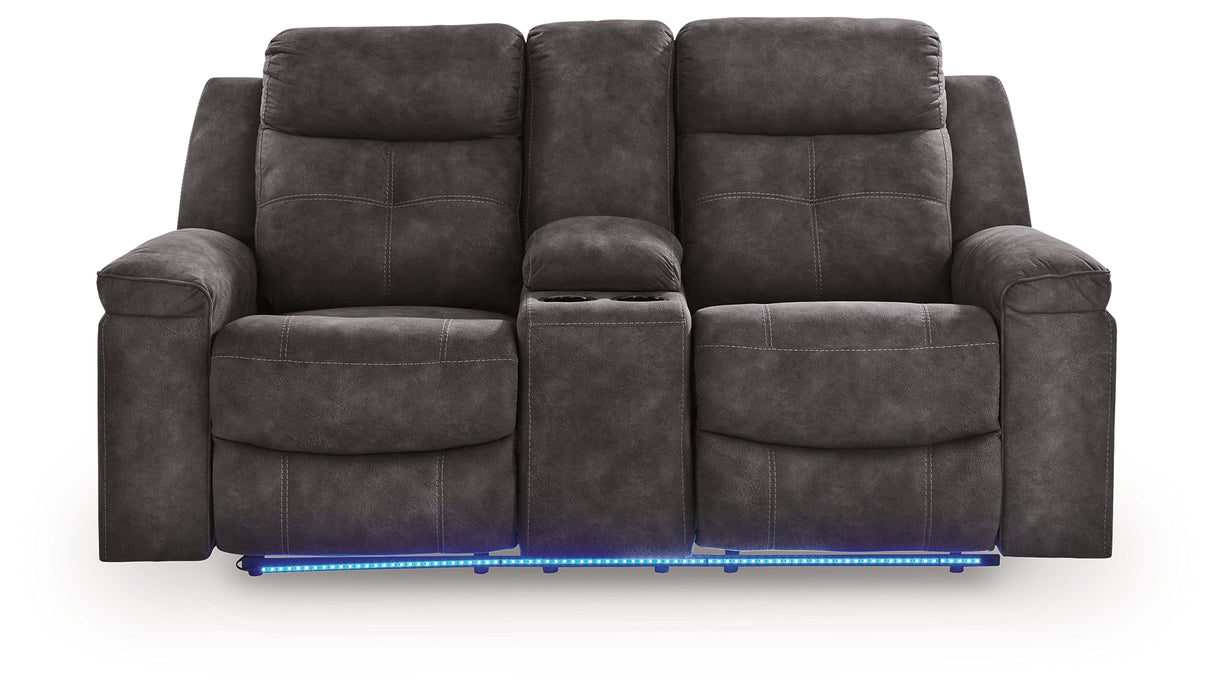 Brysonview Charcoal Reclining Loveseat with Console from Ashley - Luna Furniture