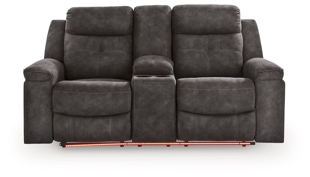 Brysonview Charcoal Reclining Loveseat with Console from Ashley - Luna Furniture