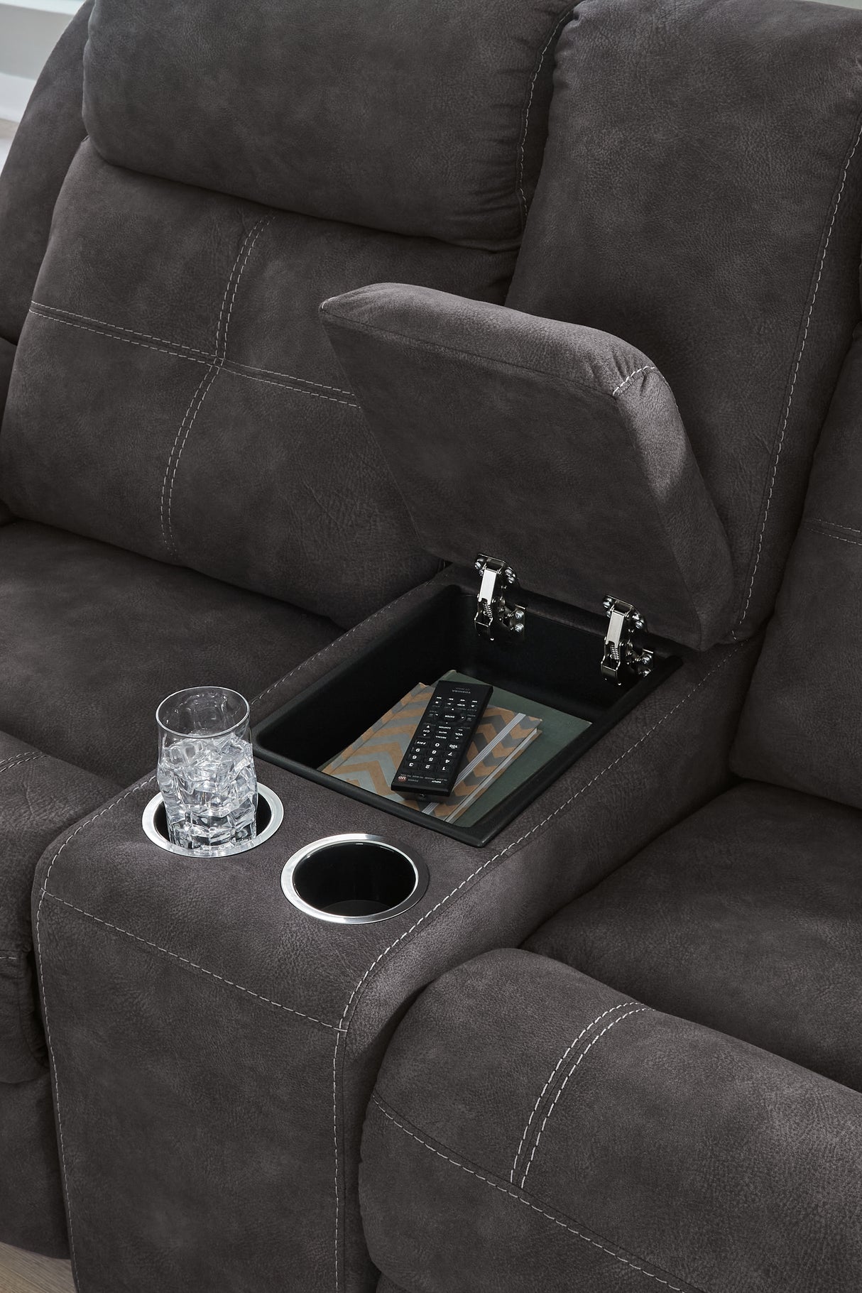 Brysonview Charcoal Reclining Loveseat with Console from Ashley - Luna Furniture