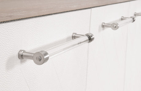 Lorin Shagreen Media Sideboard in Pearl Shagreen, Natural Gray Acacia, Lucite, Brushed Silver from Essentials For Living - Luna Furniture