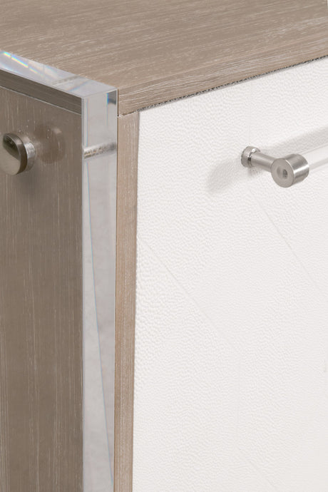 Lorin Shagreen Media Sideboard in Pearl Shagreen, Natural Gray Acacia, Lucite, Brushed Silver from Essentials For Living - Luna Furniture