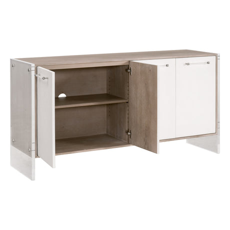 Lorin Shagreen Media Sideboard in Pearl Shagreen, Natural Gray Acacia, Lucite, Brushed Silver from Essentials For Living - Luna Furniture