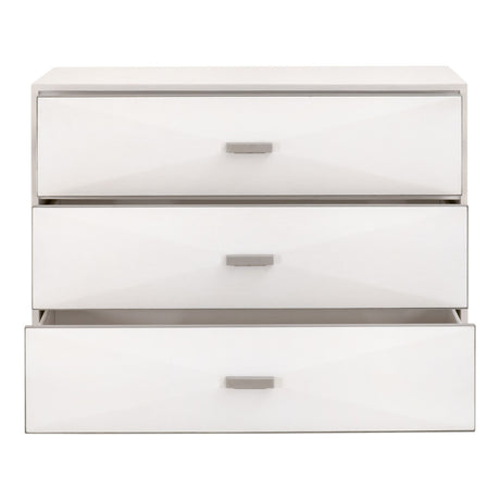 Wynn Shagreen 3-Drawer Nightstand in Pearl Shagreen, Brushed Stainless Steel from Essentials For Living - Luna Furniture