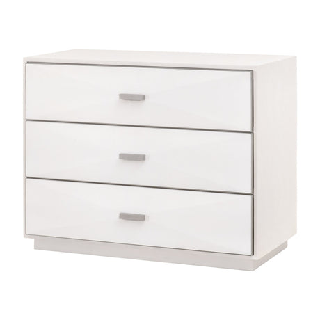 Wynn Shagreen 3-Drawer Nightstand in Pearl Shagreen, Brushed Stainless Steel from Essentials For Living - Luna Furniture