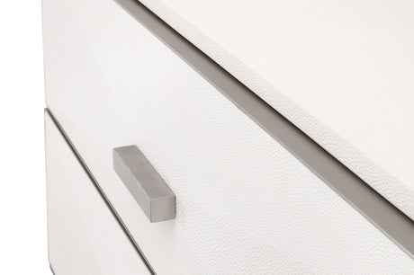 Wynn Shagreen 3-Drawer Nightstand in Pearl Shagreen, Brushed Stainless Steel from Essentials For Living - Luna Furniture