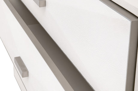 Wynn Shagreen 3-Drawer Nightstand in Pearl Shagreen, Brushed Stainless Steel from Essentials For Living - Luna Furniture