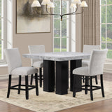 Artemis Gray/Black 5-Piece 54x54" Gray Marble Counter Set with Gray Chenille Chairs from Steve Silver - Luna Furniture