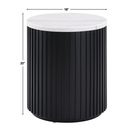 Colvin 18″ Round White Marble Top End Table, Black Finish from Steve Silver - Luna Furniture