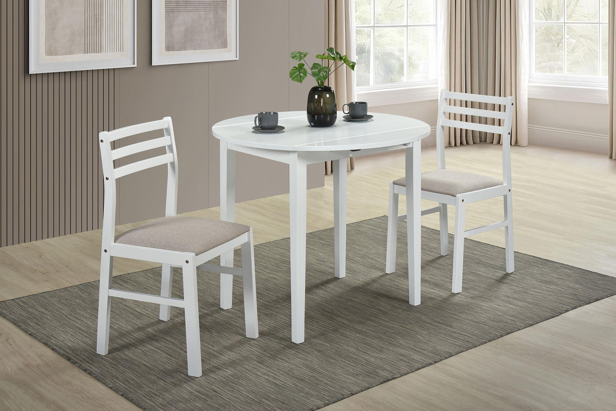 Bucknell White 3-Piece Round Drop Leaf Dining Set from Coaster - Luna Furniture