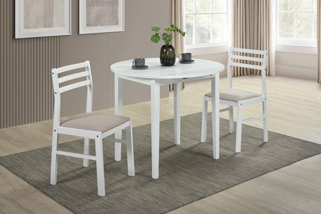 Bucknell White 3-Piece Round Drop Leaf Dining Set from Coaster - Luna Furniture