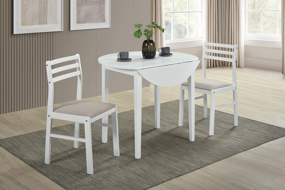 Bucknell White 3-Piece Round Drop Leaf Dining Set from Coaster - Luna Furniture