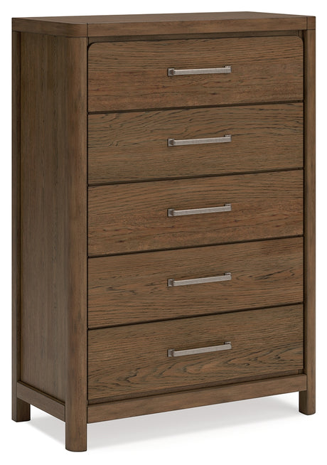 Cabalynn California King Panel Bed with Storage with Mirrored Dresser and Chest in Light Brown from Ashley - Luna Furniture