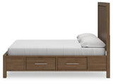 Cabalynn California King Panel Bed with Storage with Mirrored Dresser, Chest and Nightstand in Light Brown from Ashley - Luna Furniture
