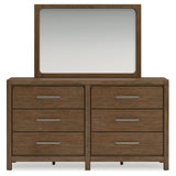 Cabalynn California King Panel Bed with Storage with Mirrored Dresser, Chest and Nightstand in Light Brown from Ashley - Luna Furniture