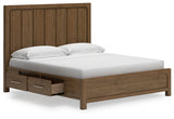 Cabalynn California King Panel Bed with Storage with Mirrored Dresser in Light Brown from Ashley - Luna Furniture