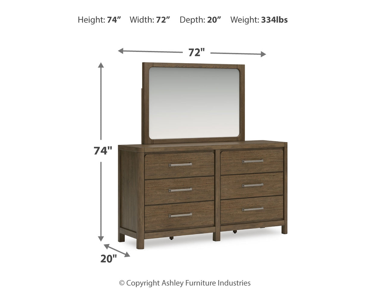 Cabalynn California King Panel Bed with Storage with Mirrored Dresser in Light Brown from Ashley - Luna Furniture