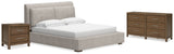 Cabalynn California King Upholstered Bed with Dresser and Nightstand in Light Brown from Ashley - Luna Furniture