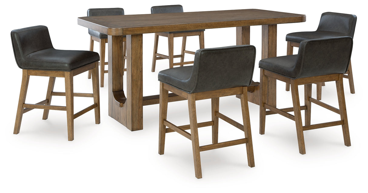 Cabalynn Counter Height Dining Table and 6 Barstools in Light Brown from Ashley - Luna Furniture
