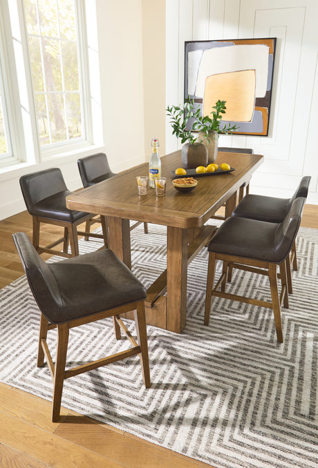 Cabalynn Counter Height Dining Table and 6 Barstools in Light Brown from Ashley - Luna Furniture
