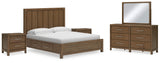 Cabalynn King Panel Bed with Storage with Mirrored Dresser and 2 Nightstands in Light Brown from Ashley - Luna Furniture