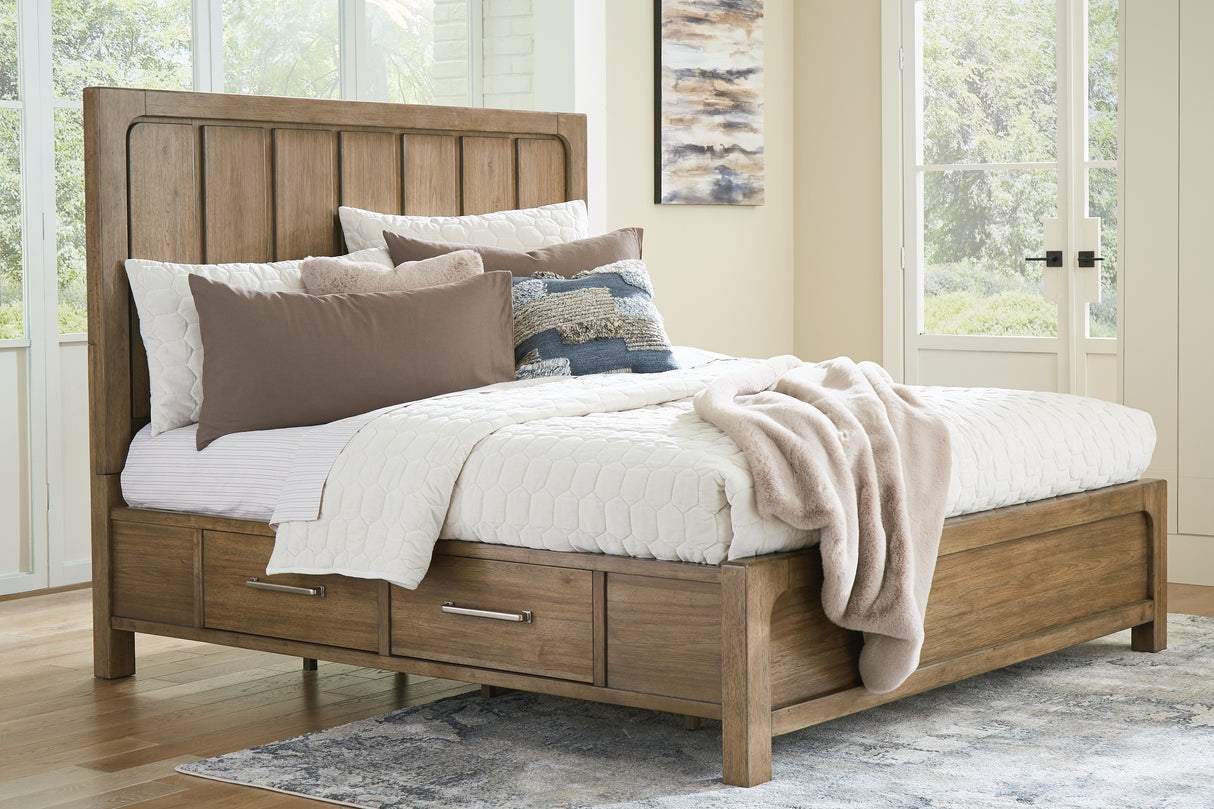 Cabalynn King Panel Bed with Storage with Mirrored Dresser and 2 Nightstands in Light Brown from Ashley - Luna Furniture