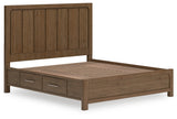 Cabalynn King Panel Bed with Storage with Mirrored Dresser and Chest in Light Brown from Ashley - Luna Furniture