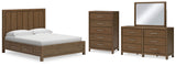 Cabalynn King Panel Bed with Storage with Mirrored Dresser and Chest in Light Brown from Ashley - Luna Furniture