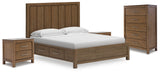 Cabalynn King Panel Storage Bed with Chest and 2 Nightstands in Light Brown from Ashley - Luna Furniture