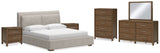 Cabalynn King Upholstered Bed with Mirrored Dresser, Chest and 2 Nightstands in Light Brown from Ashley - Luna Furniture