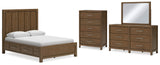 Cabalynn Queen Panel Bed with Storage with Mirrored Dresser and Chest in Light Brown from Ashley - Luna Furniture