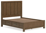 Cabalynn Queen Panel Bed with Storage with Mirrored Dresser and Nightstand in Light Brown from Ashley Furniture - Luna Furniture