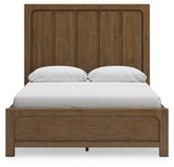 Cabalynn Queen Panel Bed with Storage with Mirrored Dresser and Nightstand in Light Brown from Ashley Furniture - Luna Furniture