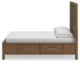 Cabalynn Queen Panel Bed with Storage with Mirrored Dresser and Nightstand in Light Brown from Ashley Furniture - Luna Furniture