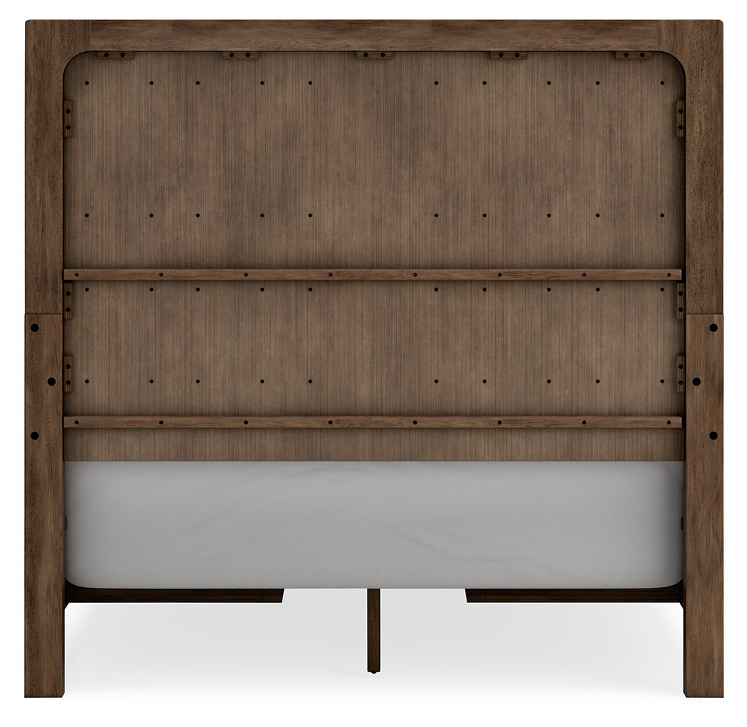 Cabalynn Queen Panel Bed with Storage with Mirrored Dresser and Nightstand in Light Brown from Ashley Furniture - Luna Furniture
