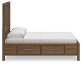 Cabalynn Queen Panel Bed with Storage with Mirrored Dresser and Nightstand in Light Brown from Ashley Furniture - Luna Furniture