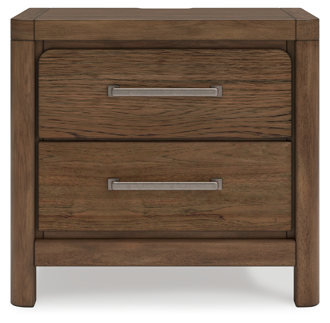 Cabalynn Queen Panel Bed with Storage with Mirrored Dresser and Nightstand in Light Brown from Ashley Furniture - Luna Furniture