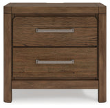 Cabalynn Queen Panel Bed with Storage with Mirrored Dresser and Nightstand in Light Brown from Ashley Furniture - Luna Furniture