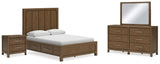 Cabalynn Queen Panel Bed with Storage with Mirrored Dresser and Nightstand in Light Brown from Ashley Furniture - Luna Furniture
