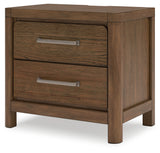 Cabalynn Queen Panel Bed with Storage with Mirrored Dresser and Nightstand in Light Brown from Ashley Furniture - Luna Furniture