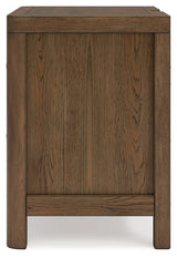 Cabalynn Queen Panel Bed with Storage with Mirrored Dresser and Nightstand in Light Brown from Ashley Furniture - Luna Furniture