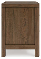 Cabalynn Queen Panel Bed with Storage with Mirrored Dresser and Nightstand in Light Brown from Ashley Furniture - Luna Furniture