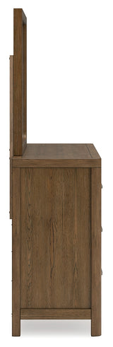 Cabalynn Queen Panel Bed with Storage with Mirrored Dresser and Nightstand in Light Brown from Ashley Furniture - Luna Furniture