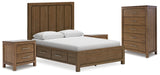 Cabalynn Queen Panel Storage Bed with Chest and 2 Nightstands in Light Brown from Ashley - Luna Furniture
